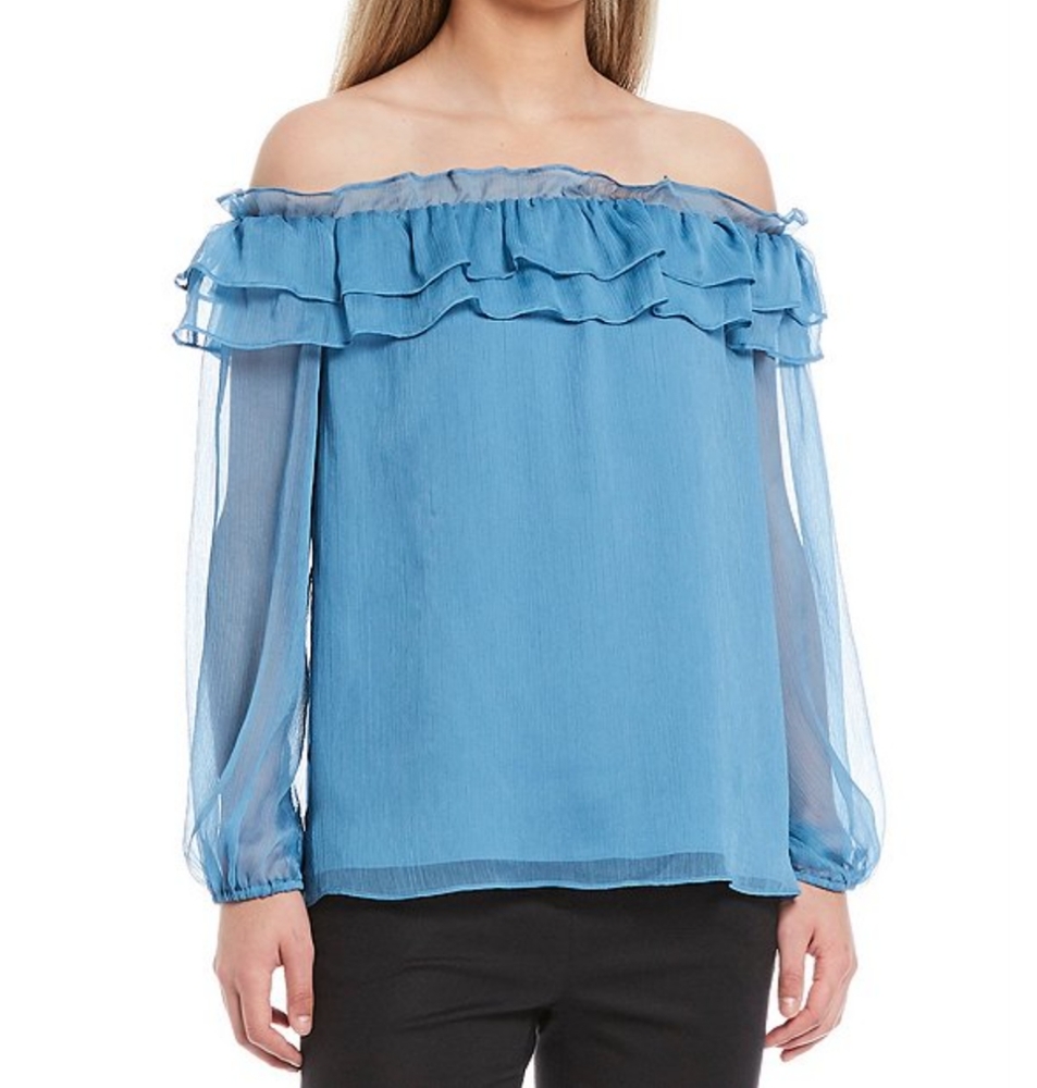 VINCE CAMUTO Long Sleeve Ruffle Off-the-Shoulder - Picture 2 of 4